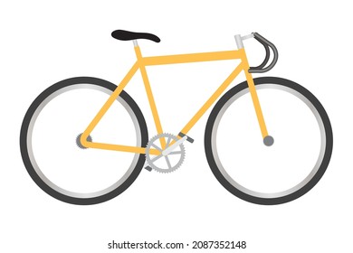 Recorrido amarillo sobre un fondo blanco. Niños en bicicleta. Vehículo de transporte. Ilustración vectorial aislada.