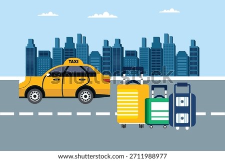 Yellow cab with driver and baggage in the city