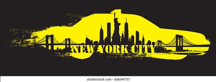 Yellow Cab New York City Skyline Vector