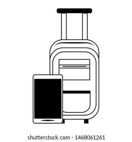 yellow cabin bag and smartphone isolated symbols Vector design illustration