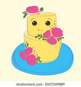 El pastel amarillo adornado con rosas pintadas a mano en la parte superior, añade un toque de elegancia y belleza al delicioso postre. Los colores vibrantes y los delicados detalles de las rosas hacen de este pastel un impresionante