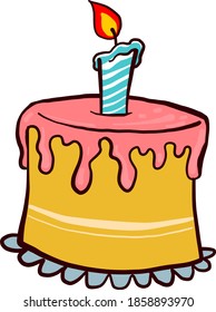 Yellow cake with a candle, illustration, vector on white background