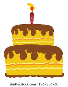 Yellow cake with chocolate toppings vector or color illustration
