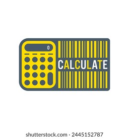 calculadora amarilla y concepto de código de barras. calculadora y la palabra calcular