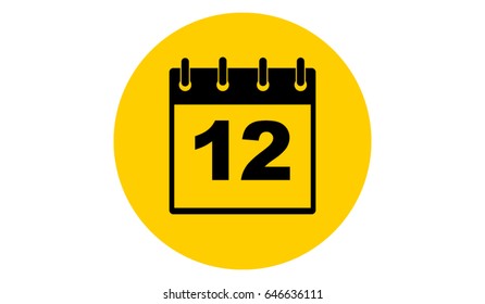 yellow calendar 12 vector icon