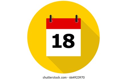 yellow calendar 18 vector flat icon