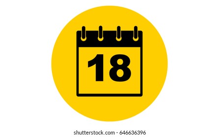 yellow calendar 18 vector icon