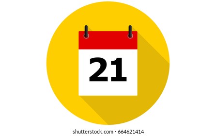 yellow calendar 21 vector flat icon