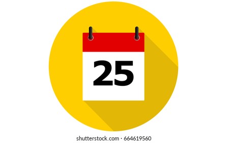 yellow calendar 25 vector flat icon