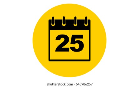 yellow calendar 25 vector icon