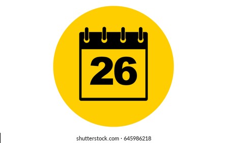 yellow calendar 26 vector icon