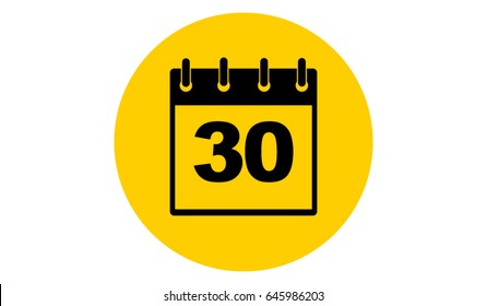 yellow calendar 30 vector icon