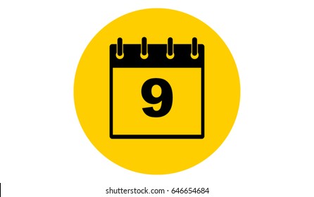 yellow calendar 9 vector icon
