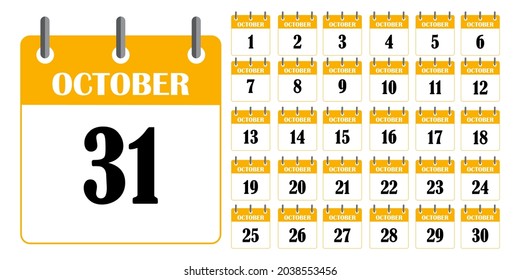 Gelber Kalender im Oktober. Kalendervorlage. Planer-Tagebuch. Veranstalter. Vektorgrafik. Stockbild. 