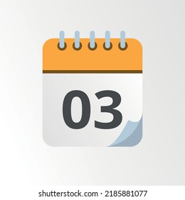 Yellow calendar vector icon with bent tip, specific day schedule flat icon marking day 03.