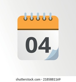 Icono vectorial de calendario amarillo con punta doblada, programa de día específico icono plano marcando el día 04.