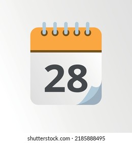 Icono vectorial de calendario amarillo con punta doblada, programa de día específico icono plano marcando día 28.