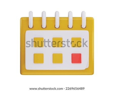 A yellow calendar with a white background and a white background