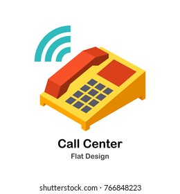 yellow call center flat isometric illustration icon
