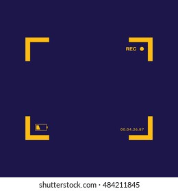 Yellow camera focus frame. Camera viewfinder vector icon. Blue background
