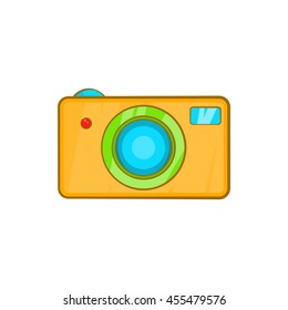 Yellow camera icon in cartoon style on a white background