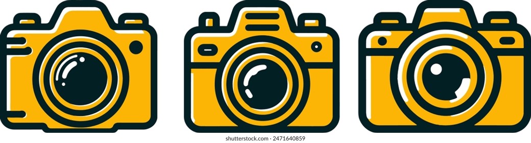 Yellow camera icon set. Photo Camera Sign.