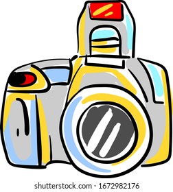 Yellow camera, illustration, vector on white background.