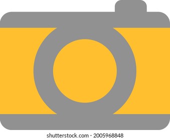 Yellow camera, illustration, vector on a white background.