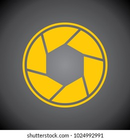 Yellow Camera Shutter icon on black background.