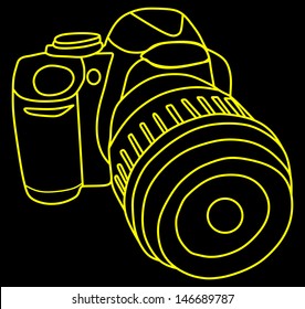 yellow camera vector isolated on black background, art, instrument, single, hobbies, studio