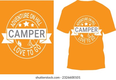 Yellow Camper T-Shirt. Comfortable t shirt for camper lover. Looks nice on green nature landscape. Best T shirt for adventure. 