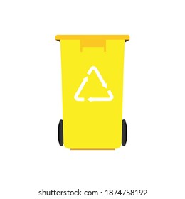 Yellow can for sorted plastic garbage vector icon. Recycling concept. Vector 
