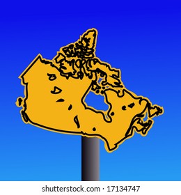 yellow Canada map warning sign on blue illustration