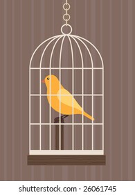 yellow canary in a birdcage