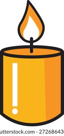 Yellow candle with flame and exclamation mark on side isolated on transparent background