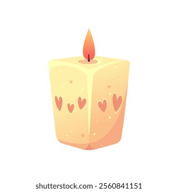 Yellow candle with heart. Romantic element for Valentine's Day. Vector illustration.