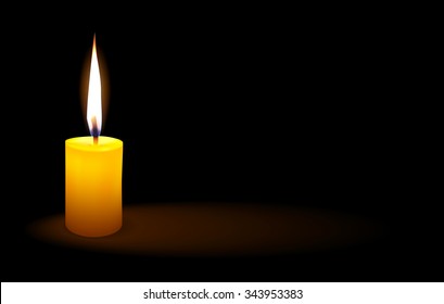 Yellow candle lit a light in the darkness, vector illustration.