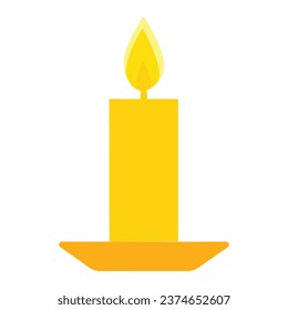 Yellow candle logo, decorative candle for home, fire and light, simple flat vector illustration isolated on white