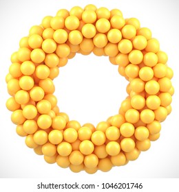 Yellow candy gum balls round frame. Yellow vitamin pills or tablets arranged in circle.