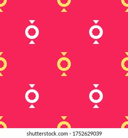 Yellow Candy icon isolated seamless pattern on red background.  Vector