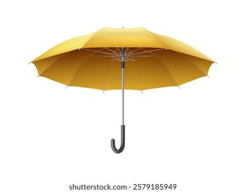 Yellow cane umbrella protecting from rain realistic vector illustration. Insurance and weather protection 3d object on white background