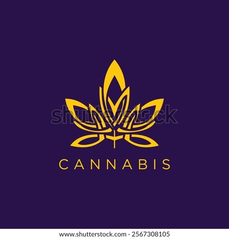 yellow cannabis leaf logo on a purple background with the word "CANNABIS" written below it