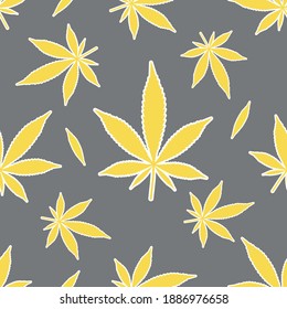 yellow cannabis leaves pattern on gray background