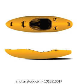 Yellow canoe, view top and side. Kayak 3d style. Vector