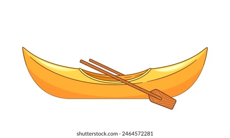 Yellow Canoe With Wooden Paddles Perfect For Representations Of Outdoor Activities, Adventure Sports, Water Recreations