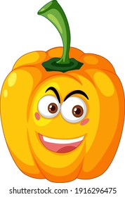 Yellow capsicum cartoon character with happy face expression on white background illustration