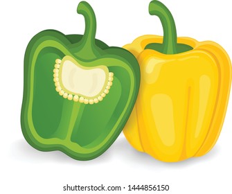 yellow capsicum with half piece of green capsicum vector illustration