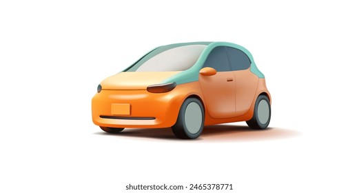 Yellow car 3D. Realistic city car on a white background. For business design concepts, travel, and automotive technology. Vector