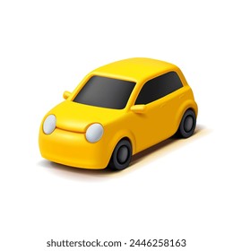 Coche amarillo, 3D. Para servicios de transporte, negocios, entrega de alimentos, estilo de vida. Vector