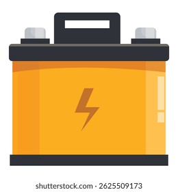 Yellow car battery with a lightning bolt symbol, representing stored electrical energy for powering a vehicle
